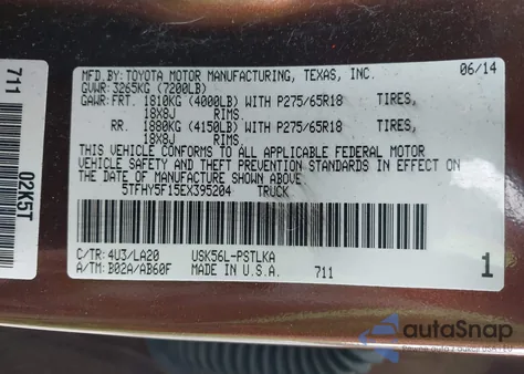 2014 Toyota Tundra Limited 5.7L V8 from USA, damaged, VIN 5TFHY5F15EX395204